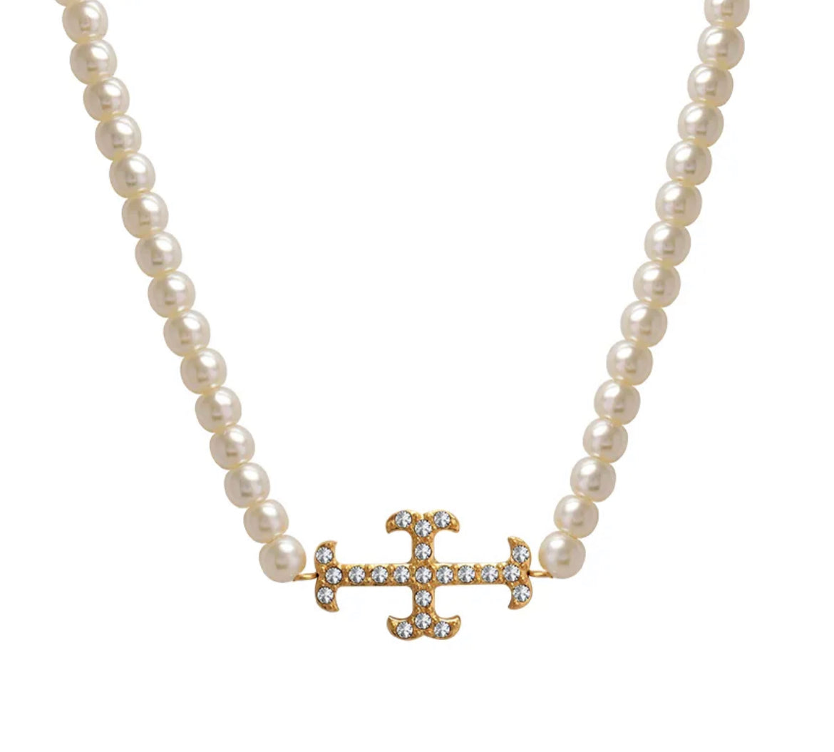 Pearl Cross Choker